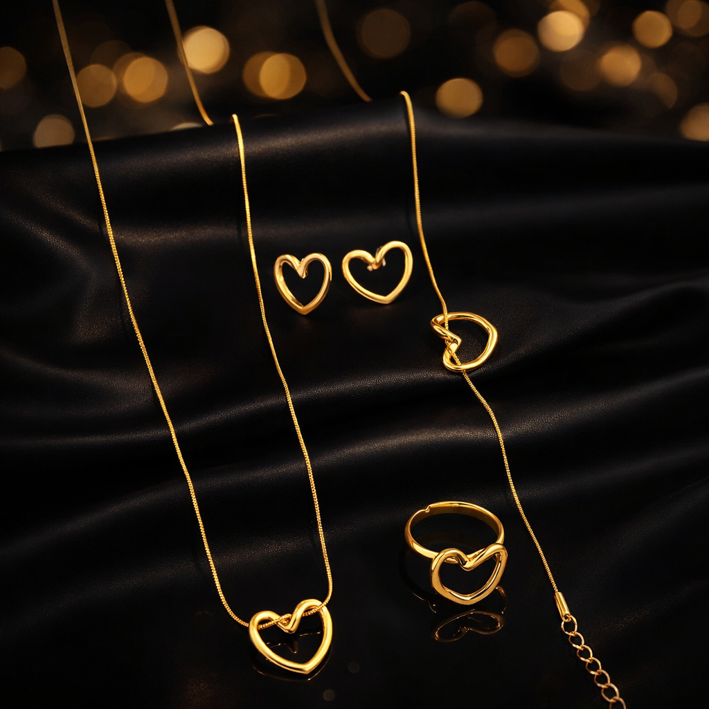 Stainless Steel Infinity Heart Pendant Set – Elegant Gold Jewelry Set